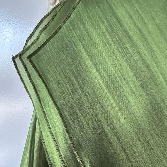 COLDWATER CREEK | Olive Satin Blouse with Sheer Sleeves - Picture 7 of 16